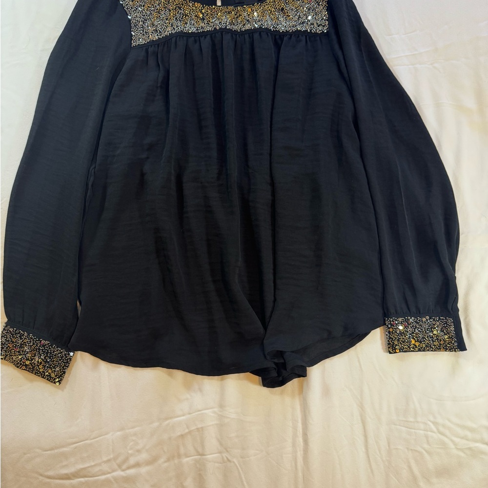 H&M Black Blouse with Gold Beaded Accents